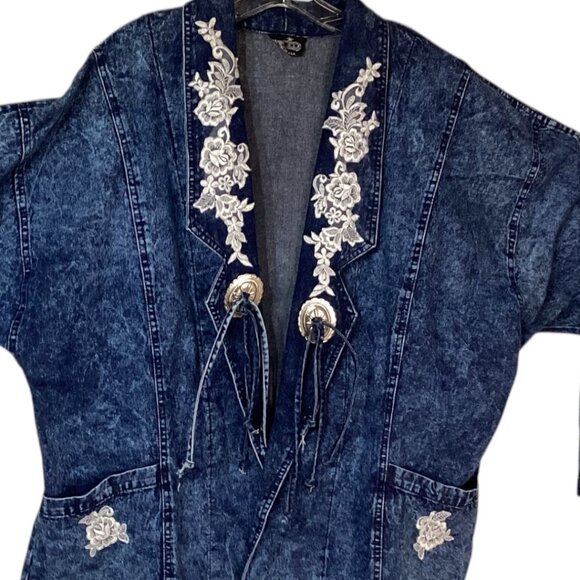 Vintage Embroidered Western Denim Jean Jacket Customized Texas Longhorn Rose Art - Picture 3 of 8